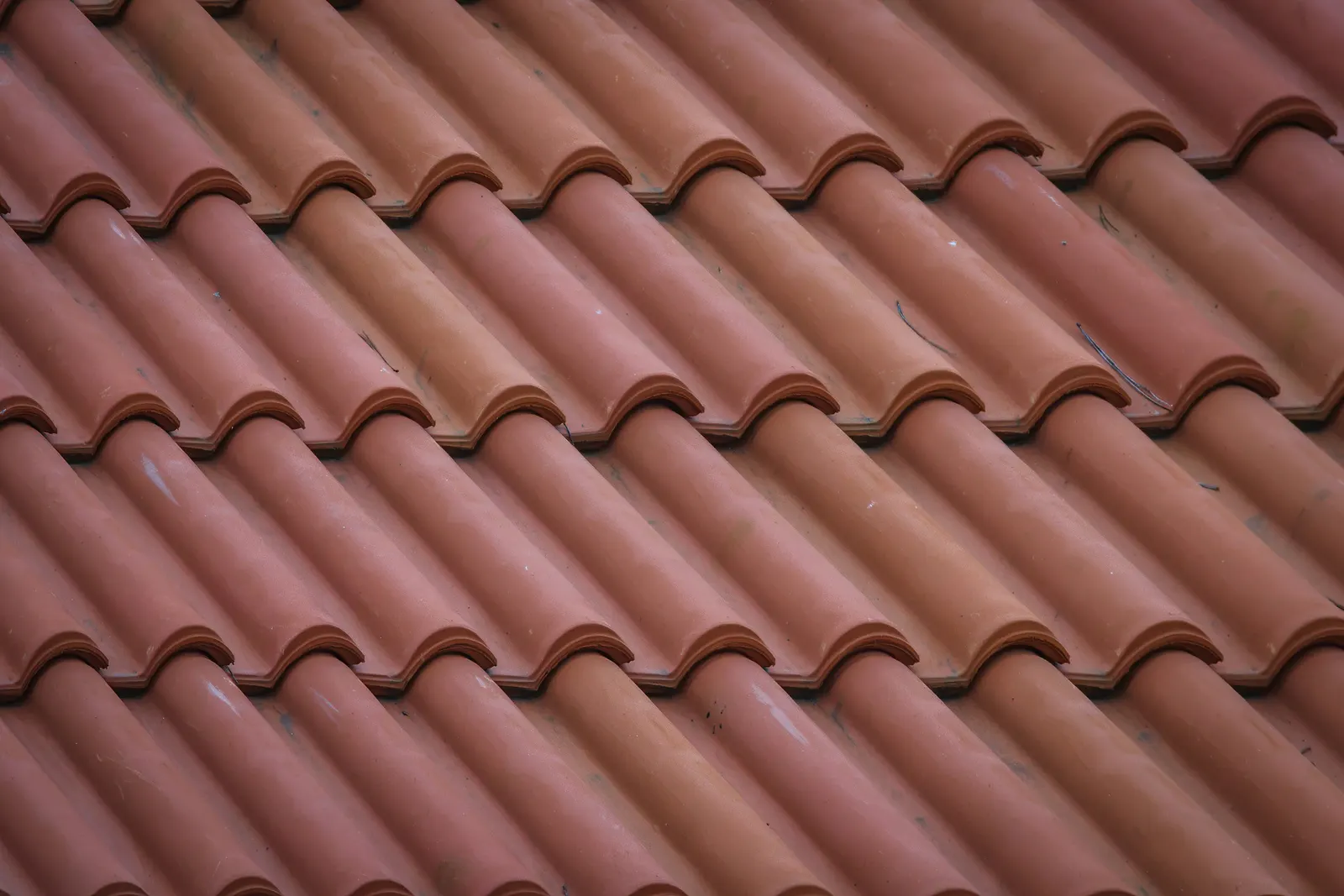 Close-up view of terracotta roof tiles arranged in overlapping rows.